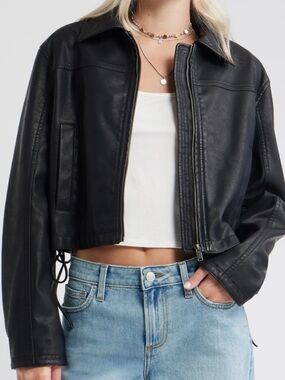 BP Side Tie Faux Leather Moto Jacket